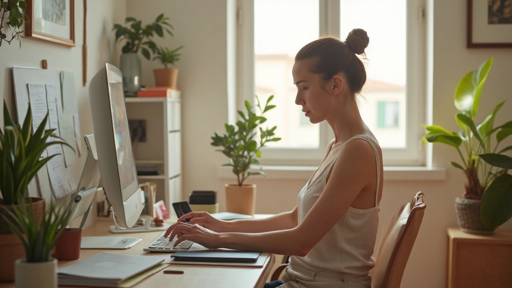 Ambiente de trabalho doméstico bem organizado com balanço entre espaço profissional e pessoal